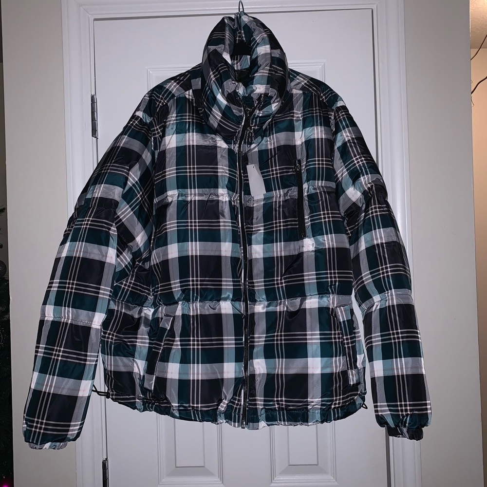 Charlotte Russe Blue Plaid Puffer Coat 3X